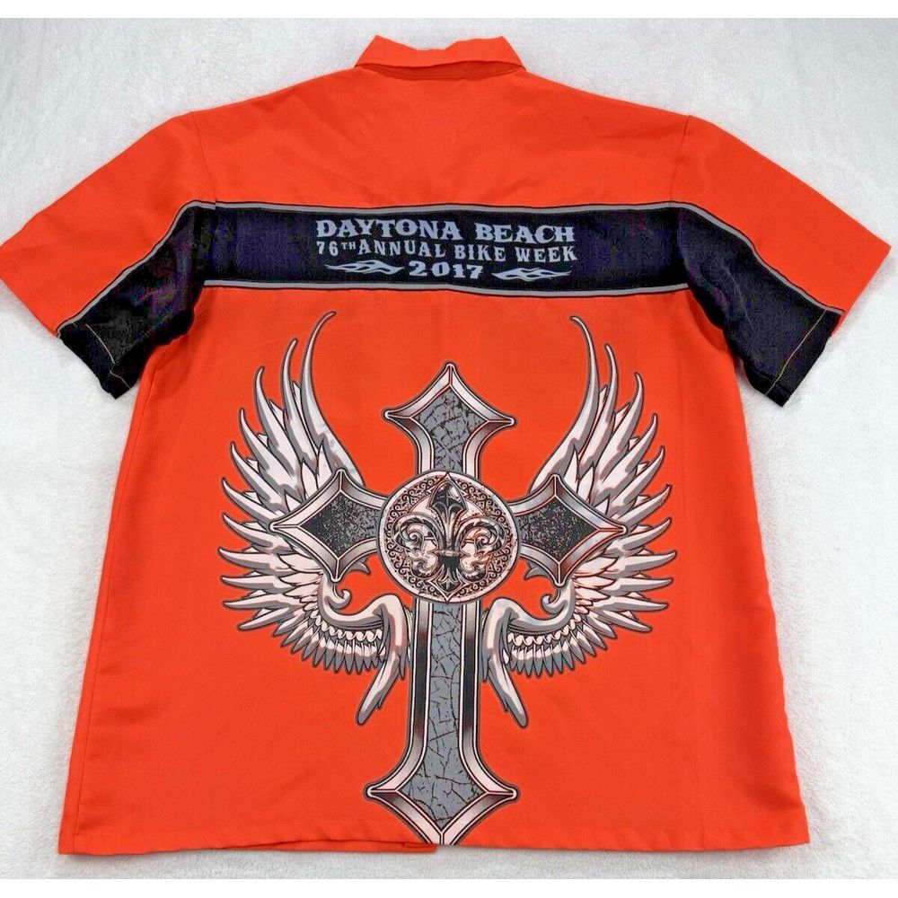Biker's Pride Daytona Beach 76th Annual Bike Week 2017 Men XL Orange Black Shirt